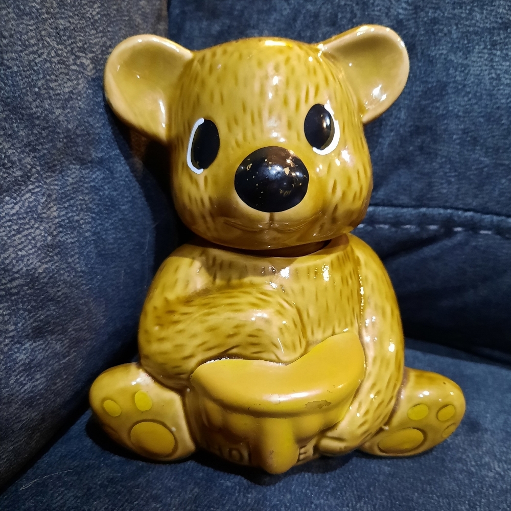 Vtg ceramic bear honey pot jar made in China